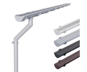 INEFA Kit gouttière plastique, demi-ronde 100mm, 3m Gris | Évacuation eau pluie tuyau descente PVC-U, 1 côté toit, résistant intempéries, accessoires inclus, abri & carport.