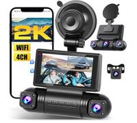 Inefala 2K WiFi Dash Cam 4 Canaux, 360°Dashcam Avant Arrière Droite et Gauche, Enregistrement en Boucle G-Sensor Vision Nocturne Surveillance du Stationnement Assistance de Secours
