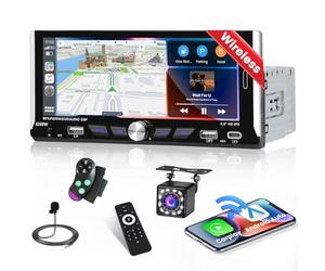 Inefala Autoradio 1 DIN avec CarPlay sans Fil Android Auto, 6,9" Écran Tactile Poste Radio Voiture Bluetooth avec RDS/FM Radio, Lien Miroir, SWC, EQ, Type-C Charge, MIC, AUX, Caméra Arrière