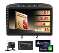 Inefala Autoradio pour Peugeot 308/408 2007-2015, 8Core 4G+64G Puce Qualcomm Snapdragon, Carplay sans Fil Android Auto, 9" Poste Radio Bluetooth avec GPS WiFi DSP RDS/FM Caméra de Recul Mic