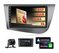Inefala Autoradio pour Seat Leon MK2 2005-2012, Chip Qualcomm Snapdragon Android 15 Intégré à 8 Cœurs 4+64 Go, 9" Radio avec Wireless Carplay Android Auto GPS WiFi DSP RDS/FM Caméra de Recul Mic