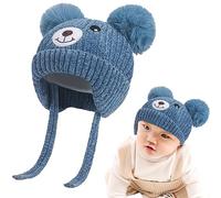 iNelihoo Chapeaux Tricoté Enfant Hiver Chapeau pour Enfant Bébé Mignonne ourse Epais Chapeaux avec Double Pompon Cagoule Cagoule Chapeaux doublée en Polaire Bonnet Bébé Fille Garçon pour 1-5 Ans