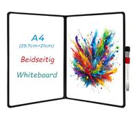 iNenya Tableau blanc double face - Portable - 30,5 x 20,3 cm - Avec élégante tablette élastique rouge pour le bureau, l'éducation et la maison - Noir - Double A4