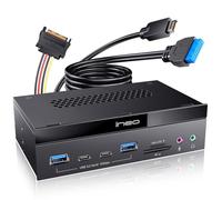 ineo 5,25 pouces 10 Gbit/s, lecteur de carte USB 3.2 à panneau frontal avec ports audio, lecteur SD/microSD interne, USB 3.2 Type-E Key-A 20 broches et USB 3.0, alimentation SATA 15 broches