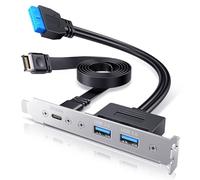 ineo Adaptateur de panneau avant USB 3.2 Gen 2 x 2 Type-C avec support PCIe, USB-C 20 Gbit/s et double ports USB A 3.0, câble d'extension d'en-tête de carte mère avec connecteurs de type E Key-A 20