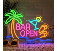 ineonlife Bar Open Neon Led,Palmier Open Lettre Lumineuse,Cocktail Bar Ouvert Neon Mural pour Décoration,Hawaii Néon Led pour Bars,Cocktailbar,Pub,Club,Party