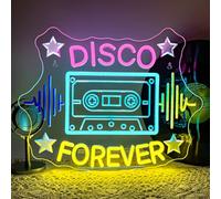 ineonlife Disco Forever Neon Led,Disco Lettre Lumineuse,Neon Mural pour Décoration,Néon Led Cassette pour Discothèque,Soirée Rétro,Bar,Bal Masqué,Fête,Chambre