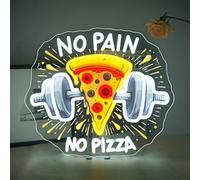ineonlife No Pain No Pizza Neon LED,No Pain No Pizza Neon Mural pour Décoration,Panneau Néon Led Lettrage pour Salles de Sport,Bureaux,Chambre à Coucher