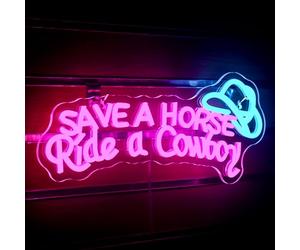 ineonlife Panneau Néon Save a Horse Ride a Cowboy pour Décoration Murale Enseigne Led Dimmable Alimentée par USB Lampe Néon Pour la décoration du salon, Man Cave Bar Leisure Room, Cowboy Gift