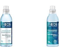 INEOS Lessive Liquide Hypoallergénique Concentré 1L (33 Lavages) + Assouplissant 1L (50 Lavages), Nettoyage Imbattable à Base De Plantes, Efficace à Partir De 20°C, Sels Minéraux Et Jasmin