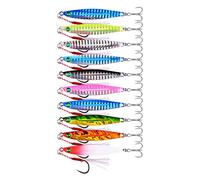 INEOUT 10 pièces métal gabarit 7g 10g 14g 17g 21g 28g Rivage coulée gabarits leurre cuillère Eau salée mer pêche leurre Ensemble appâts artificiels gabarits(C-2 Hooks-10pc,17g)