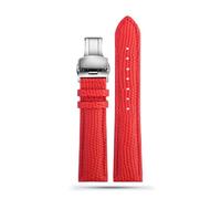 INEOUT 16mm 18mm 20mm 22mm Noir Marron Rouge Grade Lézard Motif Hommes Et Femmes Bracelet De Montre En Cuir Véritable Bracelet(Red silver buckle,18mm)