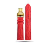 INEOUT 16mm 18mm 20mm 22mm Noir Marron Rouge Grade Lézard Motif Hommes Et Femmes Bracelet De Montre En Cuir Véritable Bracelet(Red gold buckle,20mm)