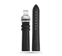 INEOUT 16mm 18mm 20mm 22mm Noir Marron Rouge Grade Lézard Motif Hommes Et Femmes Bracelet De Montre En Cuir Véritable Bracelet(Black silver buckle,15mm)