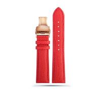 INEOUT 16mm 18mm 20mm 22mm Noir Marron Rouge Grade Lézard Motif Hommes Et Femmes Bracelet De Montre En Cuir Véritable Bracelet(Red rose buckle,21mm)