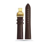 INEOUT 16mm 18mm 20mm 22mm Noir Marron Rouge Grade Lézard Motif Hommes Et Femmes Bracelet De Montre En Cuir Véritable Bracelet(Brown gold buckle,21mm)