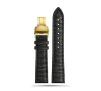 INEOUT 16mm 18mm 20mm 22mm Noir Marron Rouge Grade Lézard Motif Hommes Et Femmes Bracelet De Montre En Cuir Véritable Bracelet(Black gold buckle,15mm)
