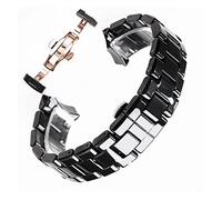 INEOUT 18 Mm 22 Compatible Avec La Montre En Céramique Armani AR1400 AR1410 AR1403 AR1402AR1401 Bracelet De Ceinture Noir Blanc Bouton Papillon(Black rose gold,22mm)