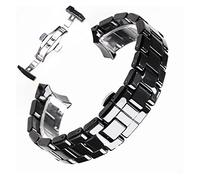 INEOUT 18 Mm 22 Compatible Avec La Montre En Céramique Armani AR1400 AR1410 AR1403 AR1402AR1401 Bracelet De Ceinture Noir Blanc Bouton Papillon(Black silver,18mm)