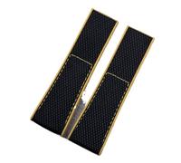INEOUT 22mm 24mm Bracelet En Nylon Souple En Caoutchouc Accessoires De Bracelet De Montre Compatibles Avec Le Bracelet Breitling(Black Yellow Side,24mm With Logo,Silver Buckle)