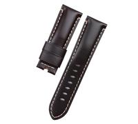 INEOUT 24mm 26mm Motif Crocodile Bracelet En Cuir De Bambou Véritable Compatible Avec Panerai PAM441 Boucle Papillon Accessoires(Dark Brown Flat,24MM WITH LOGO_SILVER BUCKLE)