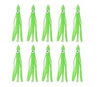 INEOUT 80 pièces Lumineux Poulpe leurre de pêche en Caoutchouc Doux calmar Jupe leurre gabarit Artificiel appât d'eau salée for la pêche au Thon Poisson-Chat 7cm-11cm(Green,9cm)
