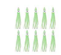 INEOUT 80 pièces Lumineux Poulpe leurre de pêche en Caoutchouc Doux calmar Jupe leurre gabarit Artificiel appât d'eau salée for la pêche au Thon Poisson-Chat 7cm-11cm(Luminous Green,9cm)