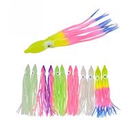 INEOUT 80 pièces Lumineux Poulpe leurre de pêche en Caoutchouc Doux calmar Jupe leurre gabarit Artificiel appât d'eau salée for la pêche au Thon Poisson-Chat 7cm-11cm(Mix Color,11cm)