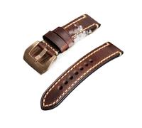 INEOUT Boucle De Bracelet En Cuir Fait Main Bleu-marron-noir 20 22 24 26MM Adapté Compatible Avec PAM111 441 Boucle En Cuir Épais En Bronze(Brown B Clasp,22mm)