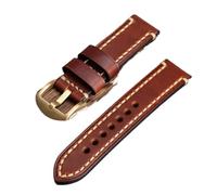 INEOUT Boucle De Bracelet En Cuir Fait Main Bleu-marron-noir 20 22 24 26MM Compatible Avec PAM111 441 Boucle En Cuir Épais En Bronze(Yellow A Clasp,26mm)