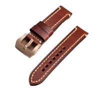 INEOUT Boucle De Bracelet En Cuir Fait Main Bleu-marron-noir 20 22 24 26MM Compatible Avec PAM111 441 Boucle En Cuir Épais En Bronze(Yellow B Clasp,22mm)