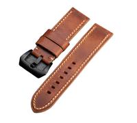 INEOUT Bracelet De Montre En Cuir Fait À La Main 20 21 22 23 24 26MM Première Couche En Cuir De Vachette Épais For Hommes Bracelet Vintage Souple Compatible Avec PAM 111 441(Brown black buckle,26mm)