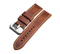 INEOUT Bracelet De Montre En Cuir Fait À La Main 20 21 22 23 24 26MM Première Couche En Cuir De Vachette Épais For Hommes Bracelet Vintage Souple Compatible Avec PAM 111 441(Brown silver buckle,24mm)