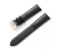 INEOUT Bracelet De Montre En Cuir Véritable Souple For Femmes Et Hommes, En Cuir De Vache, Grain De Litchi, Étanche, 14 16 18mm, Accessoires De Chaîne De Montre(Black gold buckle,19mm)