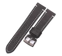 INEOUT Bracelet De Montre En Cuir Véritable Vachette Ceinture 18 20 22 24mm Hommes Femmes Épais Fait À La Main Rétro Boucles Métal(Black black clasp,24mm)