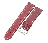 INEOUT Bracelet De Montre En Cuir Véritable Vachette Ceinture 18 20 22 24mm Hommes Femmes Épais Fait À La Main Rétro Boucles Métal(Red Brown Silver,20mm)