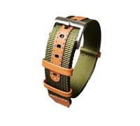 INEOUT Bracelet De Montre En Nylon Tressé + Cuir Véritable Qualité Supérieure 18mm 20mm 22mm Durable Sans Déformation Compatible Avec Tissot(Green,20mm)