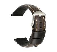 INEOUT Bracelet De Montre Rétro En Cuir Véritable Huile Cire Vachette Ceinture 18 20 22 24mm Femmes Hommes Marron Intelligente(Light Black S,26mm)