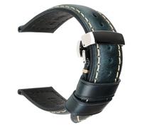 INEOUT Bracelet De Montre Rétro En Cuir Véritable Huile Cire Vachette Ceinture 18 20 22 24mm Femmes Hommes Marron Intelligente(Blue S-01,24mm)