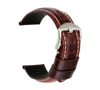 INEOUT Bracelet De Montre Rétro En Cuir Véritable Huile Cire Vachette Ceinture 18 20 22 24mm Femmes Hommes Marron Intelligente(Red S,20mm)