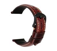 INEOUT Bracelet De Montre Rétro En Cuir Véritable Huile Cire Vachette Ceinture 18 20 22 24mm Femmes Hommes Marron Intelligente(Red B,24mm)