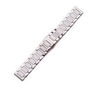 INEOUT Bracelet En Acier Inoxydable À Maillons En Céramique Centraux 16 Mm 18 Mm 20 Mm Bracelet En Métal À Double Fermoir Poussoir(White,18mm)