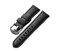 INEOUT Bracelet En Cuir De Vachette Première Couche Fait À La Main, 20 22 24 26MM, Bracelet Vintage Noir, Tour For Homme En Cuir Véritable, Compatible Avec PAM111 44(B silver buckle,24mm)