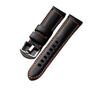 INEOUT Bracelet En Cuir De Vachette Première Couche Fait À La Main, 20 22 24 26MM, Bracelet Vintage Noir, Tour For Homme En Cuir Véritable, Compatible Avec PAM111 44(C silver buckle,22mm)