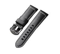 INEOUT Bracelet En Cuir De Vachette Première Couche Fait À La Main, 20 22 24 26MM, Bracelet Vintage Noir, Tour For Homme En Cuir Véritable, Compatible Avec PAM111 44(A silver buckle,22mm)