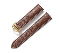 INEOUT Bracelet en cuir for hommes et femmes avec boucle déployante,(Brown gold buckle,19mm)