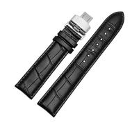 INEOUT Bracelet En Cuir Véritable De Grain Supérieur Compatible Avec La Montre GS3674T GS5595 18 19 20 21 22mm Bracelet De Montre Déploiement Boucle Papillon Ceinture(Black white-01,17mm)