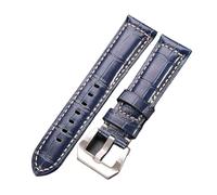 INEOUT Bracelets De Montre En Cuir Véritable 7 Couleurs Compatibles Avec Le Bracelet De Montre 20mm 22mm 24mm Accessoires De Ceinture D'épaisseur(Blue silver buckle,22mm)