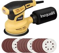 Inequalit Ponceuse Orbitale 280W - Ponceuse Excentrique à 6 Vitesses (6000-13000 tr/min) avec Système de Collecte de Poussière - 15 Disques Abrasifs 125 mm Inclus,Jaune