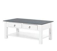 Ines | Table basse avec 2 tiroirs en pin blanc et gris